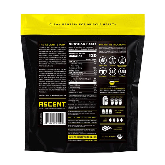 Ascent 100% Whey, Native Whey Protein Blend, Vanilla Bean, 4.25 lbs