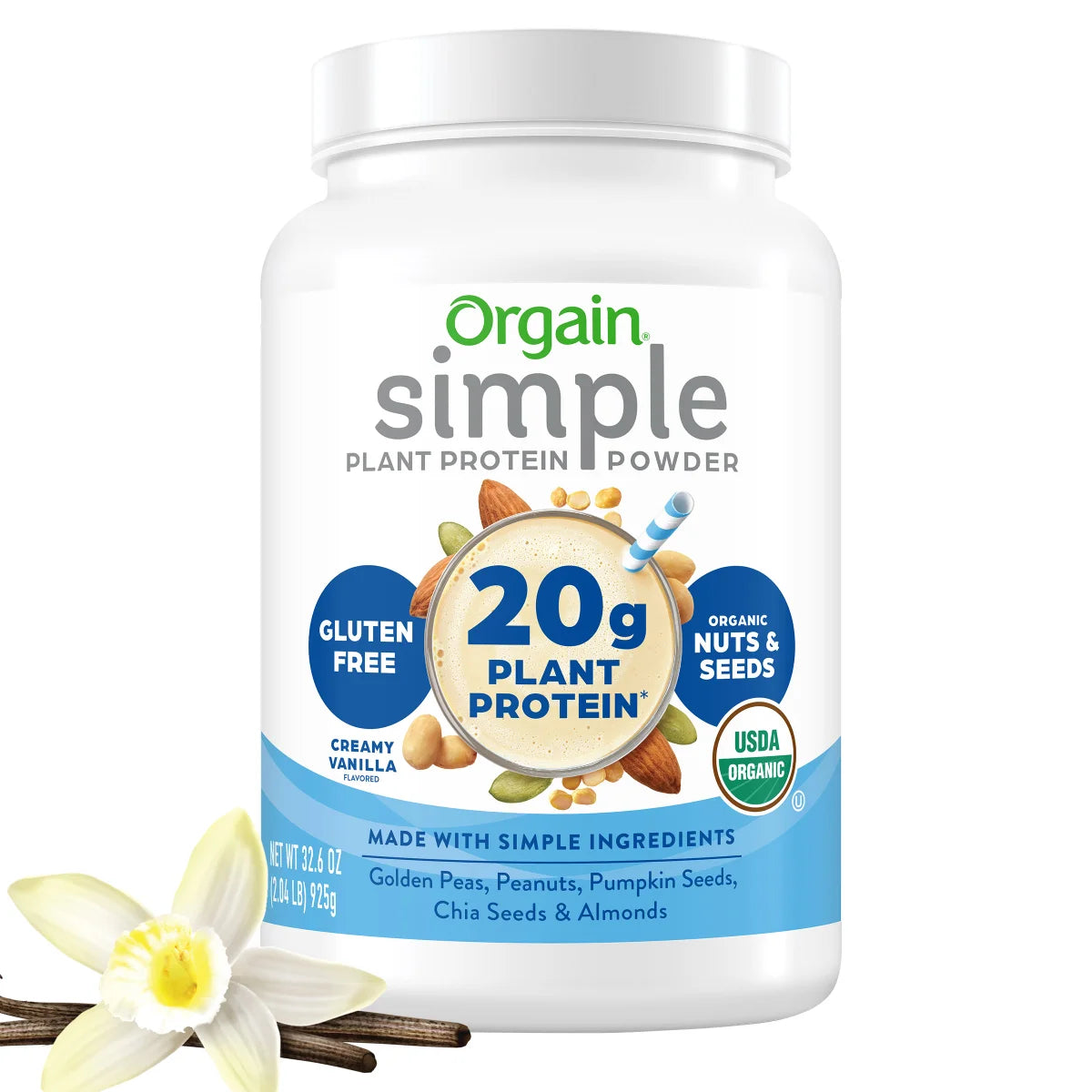 Orgain USDA Organic Simple Plant Protein Powder, Chocolate Peanut Butter Cup, 32.6 oz