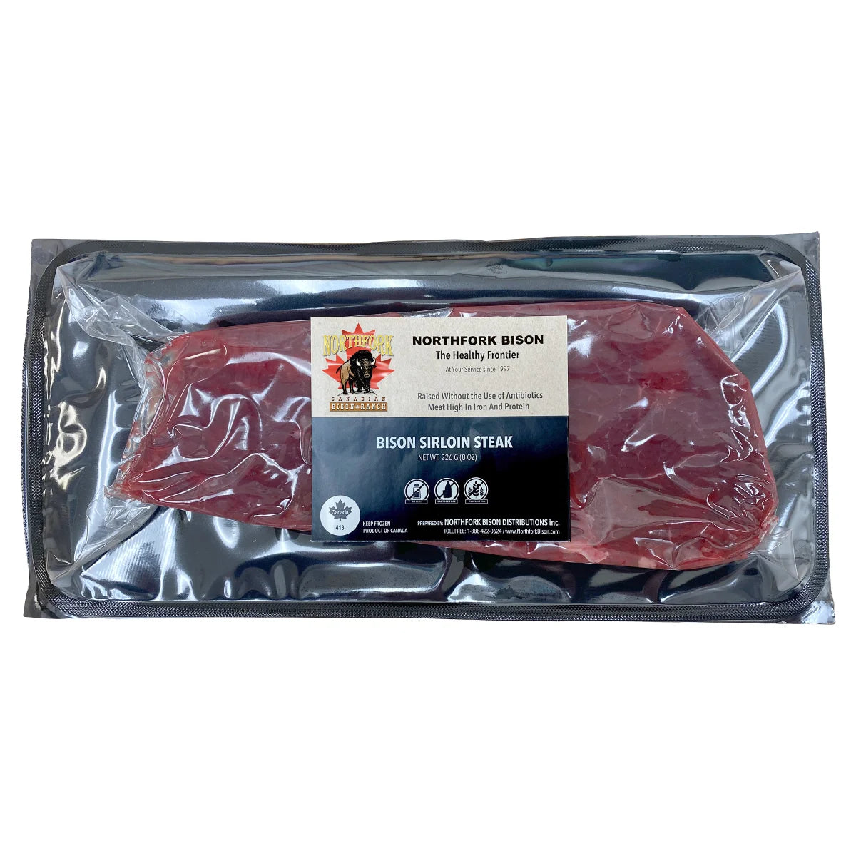 Northfork Bison Sirloin Steak, (10/8 Oz. Per Steak), 10 Total Count, 5 Lbs. Total