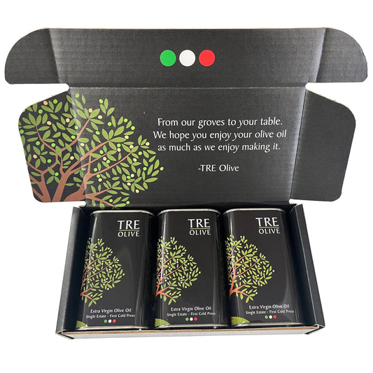 Tre Olive Harvest Variety Gift Box Extra Virgin Olive Oil 3-Pack