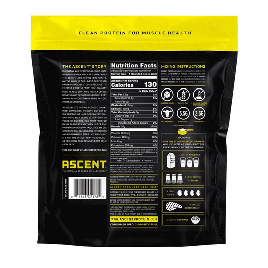 Ascent 100% Whey, Native Whey Protein Blend, Chocolate Peanut Butter, 4.25 lbs