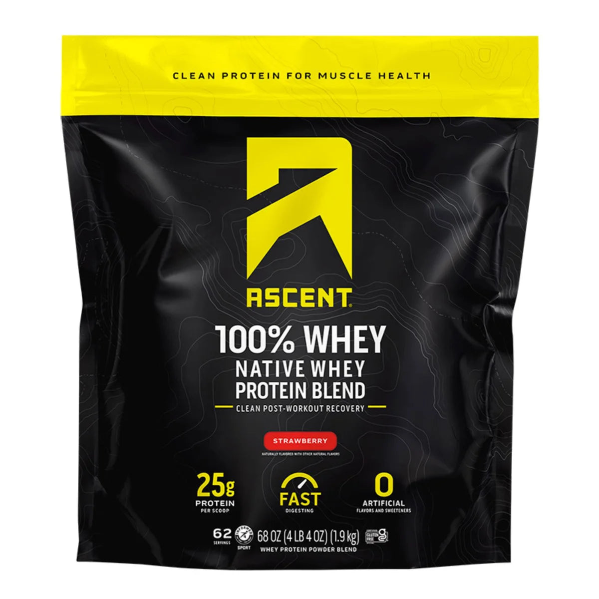 Ascent 100% Whey, Native Whey Protein Blend, Strawberry, 4.25 lbs