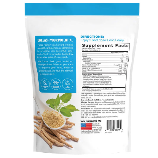 Force Factor Amazing Ashwa Triple BerryFlavor, 90 Soft Chews