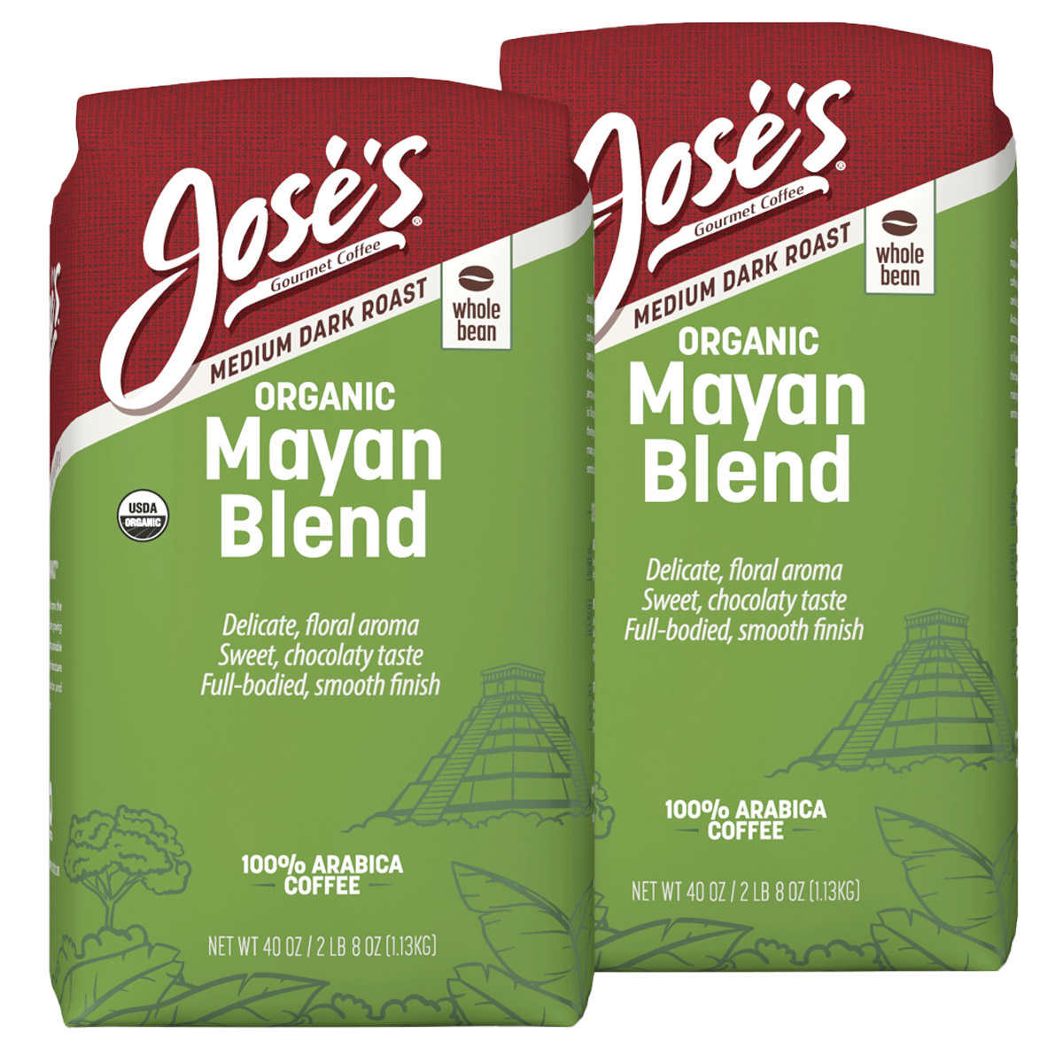 Jose’s 100% Organic Mayan Whole Bean Coffee 2.5 lb, 2-pack