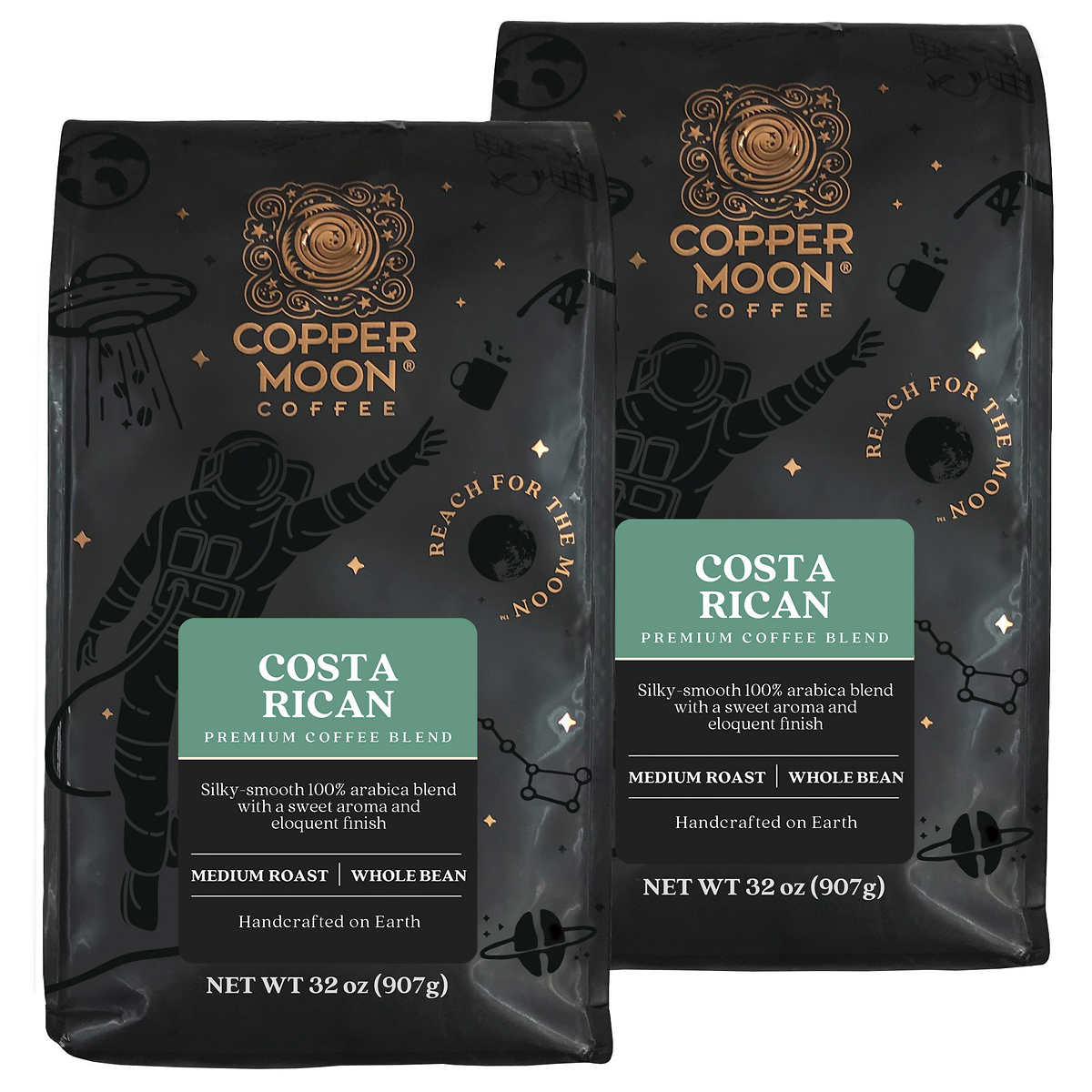 Copper Moon Costa Rica Blend, Medium Roast Whole Bean Coffee, 2 lb Bags, 2-Pack