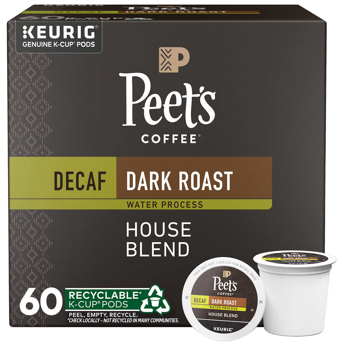 Peet’s Coffee Decaf House Blend K-Cup Pod, 60-count