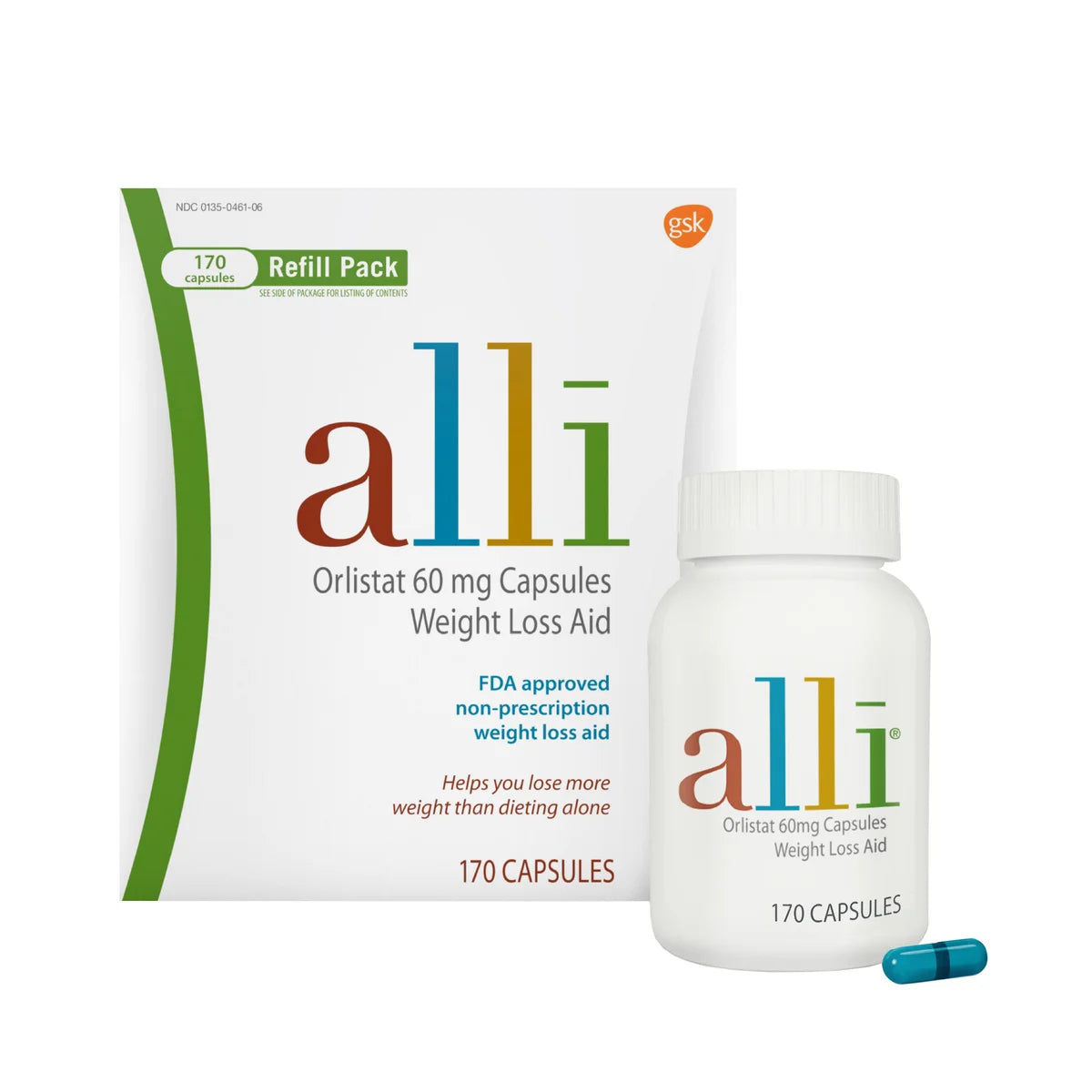 alli Orlistat 60 mg. Weight Loss Aid, 170 Capsules