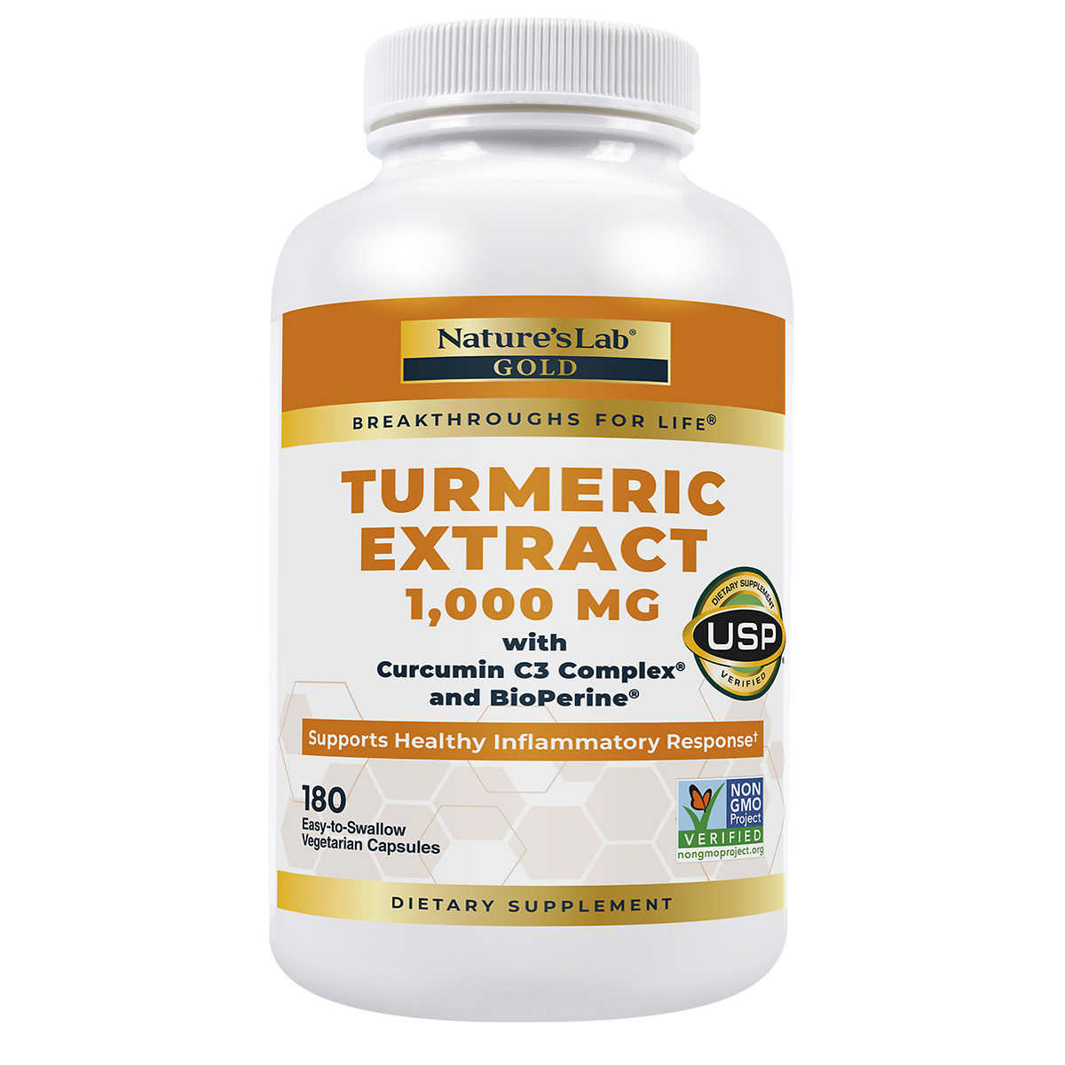 Nature's Lab Turmeric Extract 1000mg with Curcumin C3 Complex & BioPerine, 180 Vegetarian Capsules