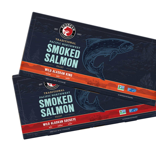 Seabear Wild Sockeye & King Smoked Salmon Fillet Duo, Total 2lbs. (1 lb each)