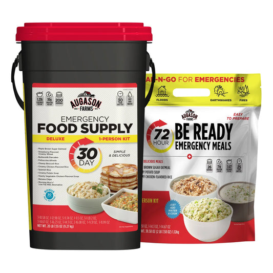 Augason Farms Deluxe 30-Day Emergency Food Supply 5-Gallon Survival Food with 72-Hour Be Ready “On-The-Go” Kit (226 Total Servings)