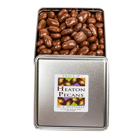 Heaton Pecans Large Square Milk Chocolate Covered Pecan Tin, 3.75 lb.