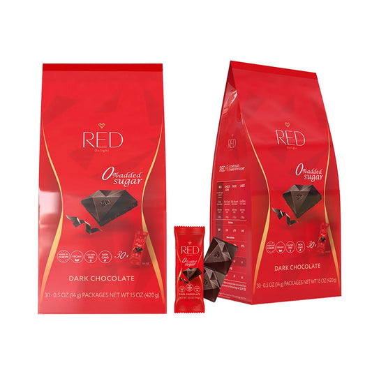 RED Delight Vegan Dark Chocolate Bars 30 - 14 Gr. Snack Size Bars Per Bag, 2-pack