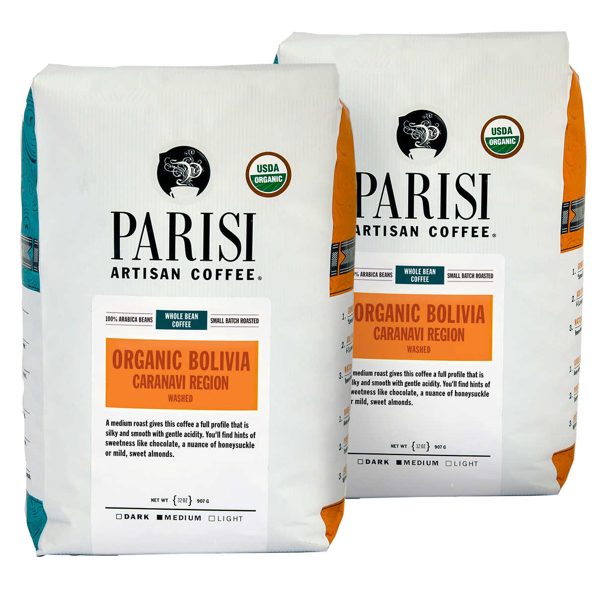 Parisi Artisan Coffee Bolivian Organic Blend Whole Bean 2 lb, 2-pack