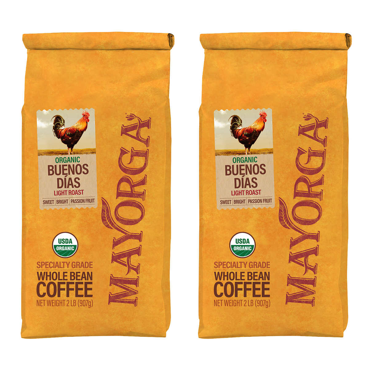 Mayorga Buenos Días, USDA Organic, Light Roast, Whole Bean Coffee, 2lb, 2-pack