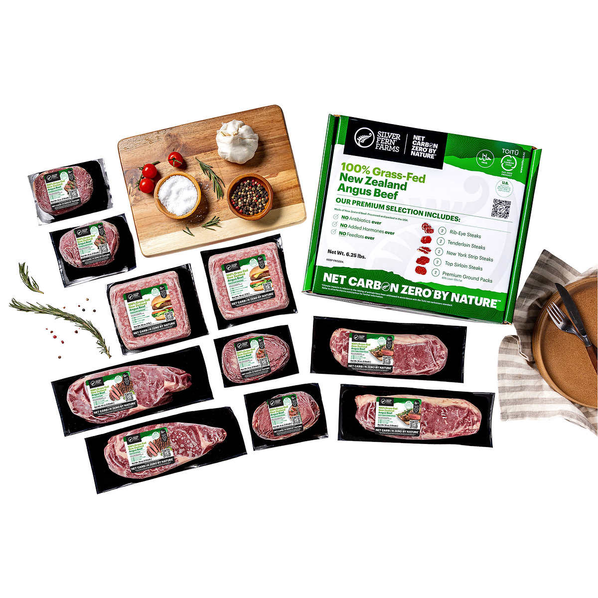 Silver Fern Farms 100% New Zealand Grass-Fed, Net Carbon Zero Steak Box - 10 Total Packs, 6.25 Lbs. Total