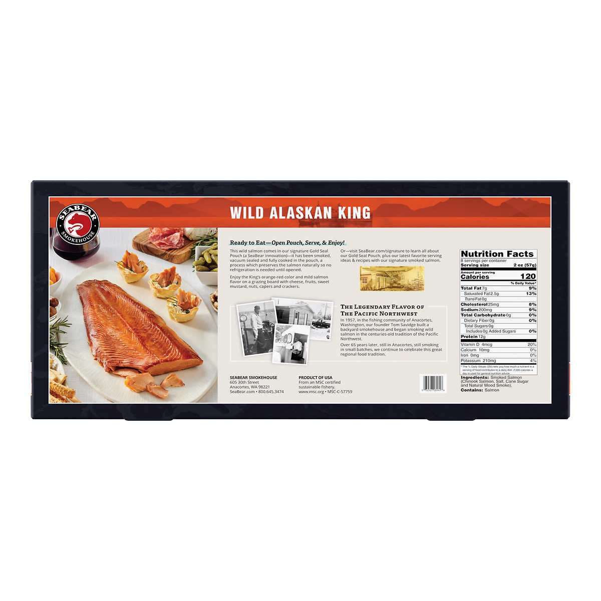 Seabear Wild Sockeye & King Smoked Salmon Fillet Duo, Total 2lbs. (1 lb each)