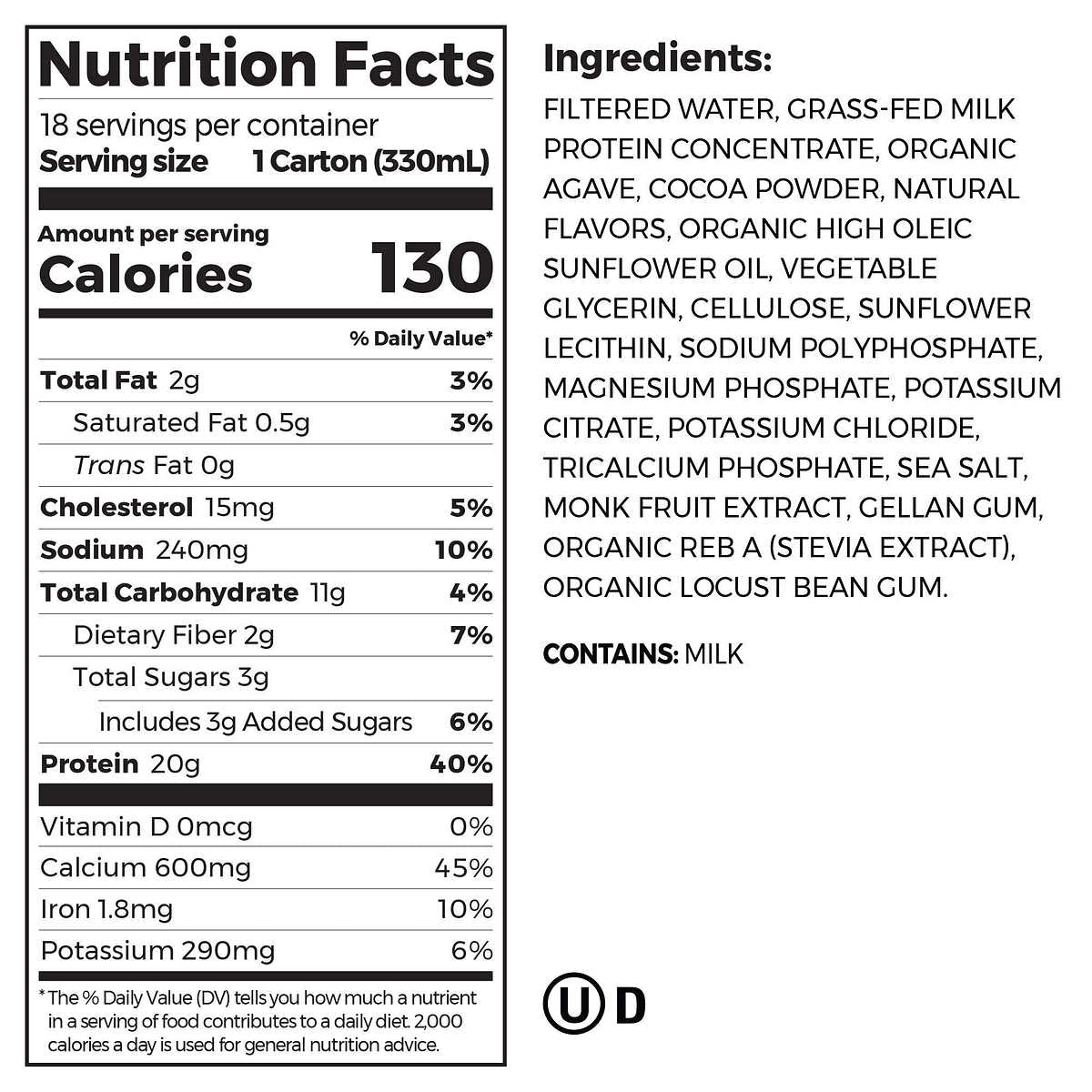 Orgain Clean Grass Fed Protein Shake, Creamy Chocolate Fudge, 11 fl oz, 18-pack