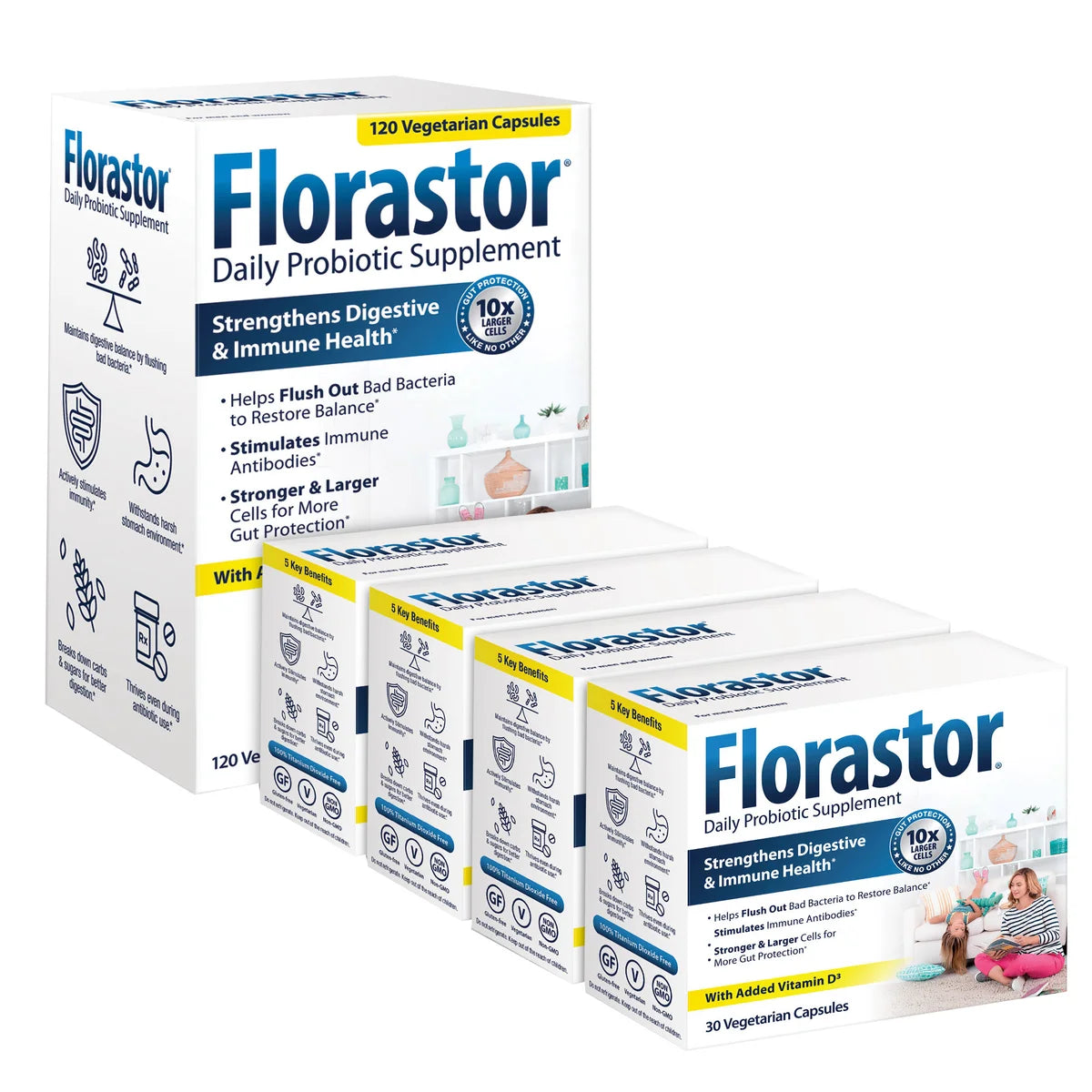 Florastor Daily Probiotic with Vitamin D3, 120 Vegetarian Capsules