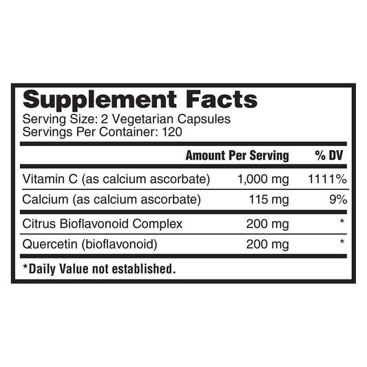 Nature's Lab Vitamin C 1000 mg with Quercetin & Citrus Bioflavonoids, 240 Vegetarian Capsules