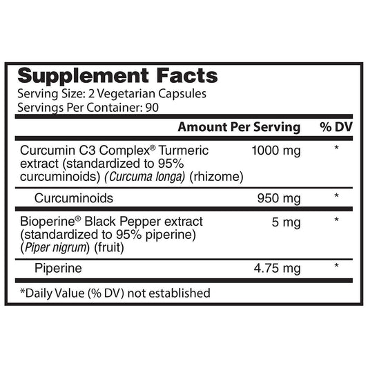 Nature's Lab Turmeric Extract 1000mg with Curcumin C3 Complex & BioPerine, 180 Vegetarian Capsules