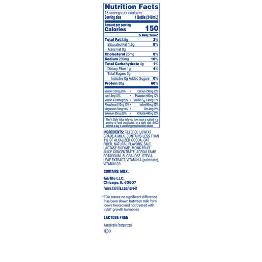 Fairlife Nutrition Plan, 30g Protein Shake, Chocolate, 11.5 fl oz, 18-pack