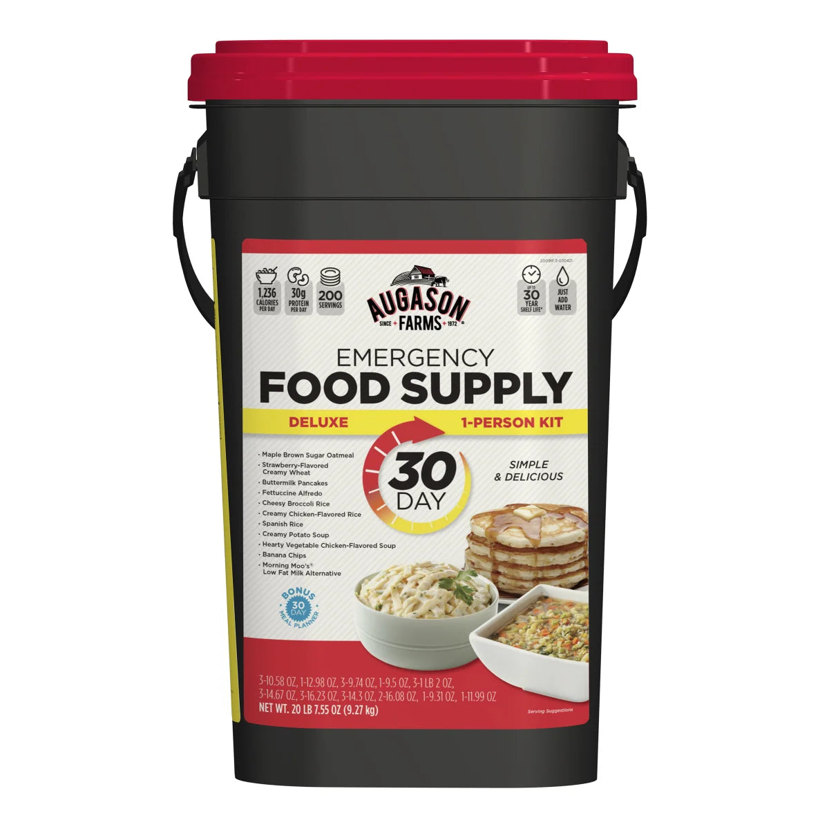 Augason Farms Deluxe 30-Day Emergency Food Supply 5-Gallon Survival Food with 72-Hour Be Ready “On-The-Go” Kit (226 Total Servings)