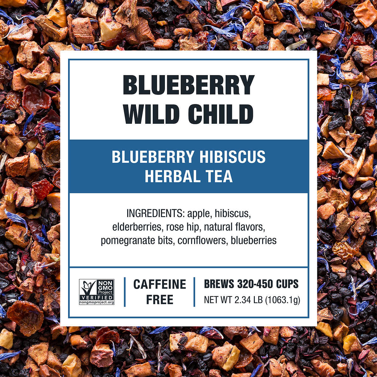 Tiesta Tea Blueberry Wild Child Herbal Tea Bundle, Two 1 lb. Bags & 5.5 oz Tin