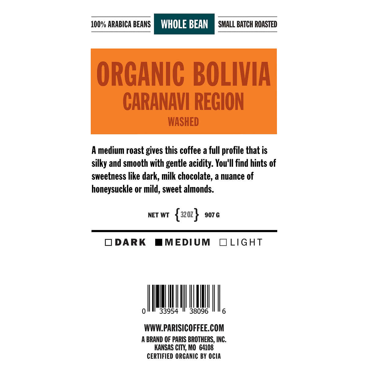 Parisi Artisan Coffee Bolivian Organic Blend Whole Bean 2 lb, 2-pack