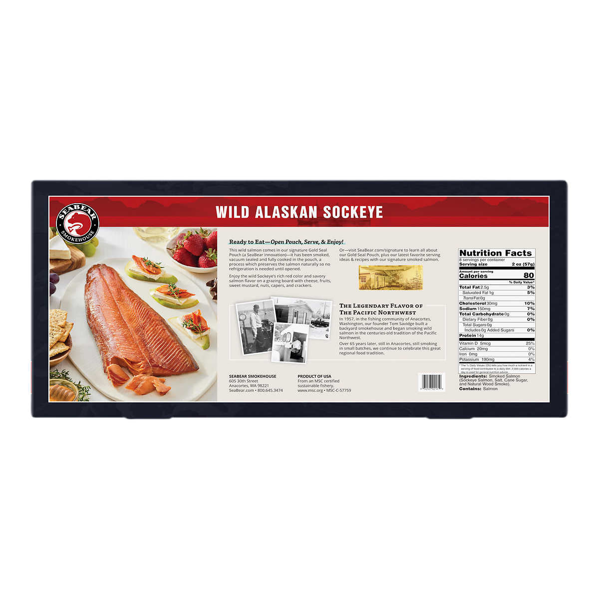 Seabear Wild Sockeye & King Smoked Salmon Fillet Duo, Total 2lbs. (1 lb each)