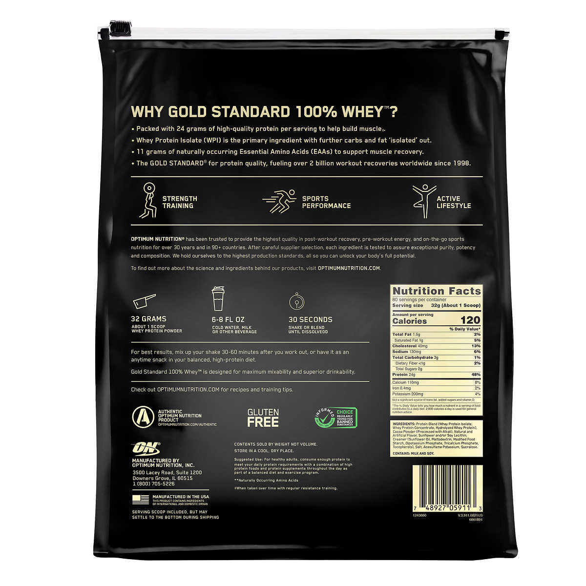 Optimum Nutrition Gold Standard 100% Whey Protein Powder, Extreme Milk Chocolate, 5.64 lbs