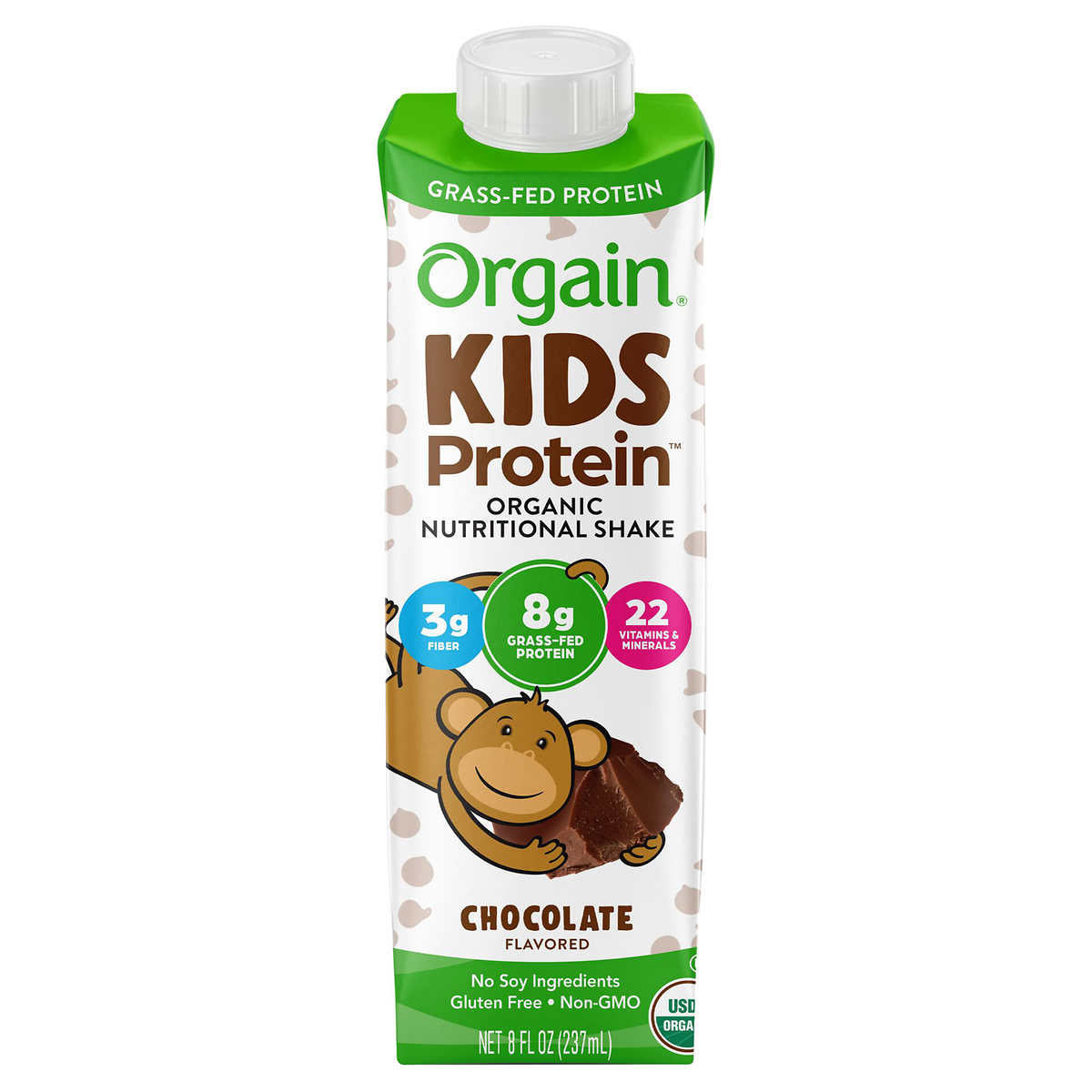 Orgain USDA Organic Kids Nutritional Protein Shake, Chocolate, 8 fl oz, 24-pack