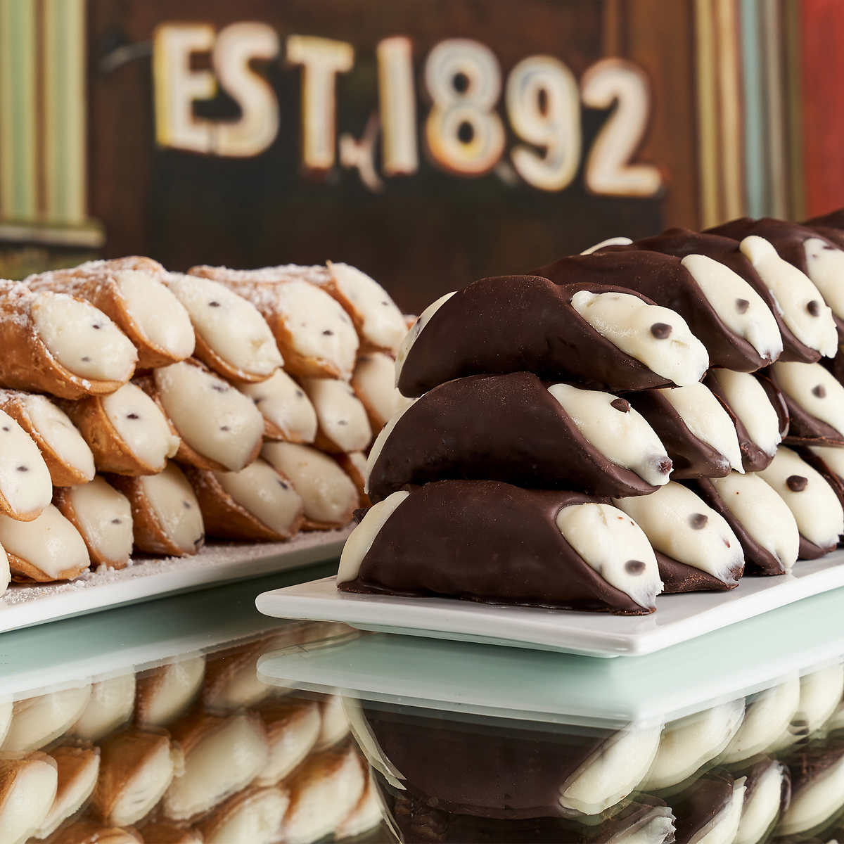 Ferrara's Bakery 48 Mini Cannoli's (24 Plain Filled and 24 Hand Dipped Belgian Chocolate) - 1.5" to 2" In Length