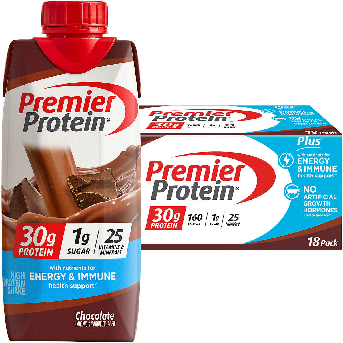 Premier 30g Protein PLUS Energy and Immune Support Shakes, Strawberries & Cream, 11 fl oz, 18-pack