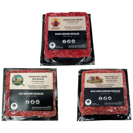 Northfork Bison Trio of Ground Meats, Total 9 Packs, 9 Lbs. Total