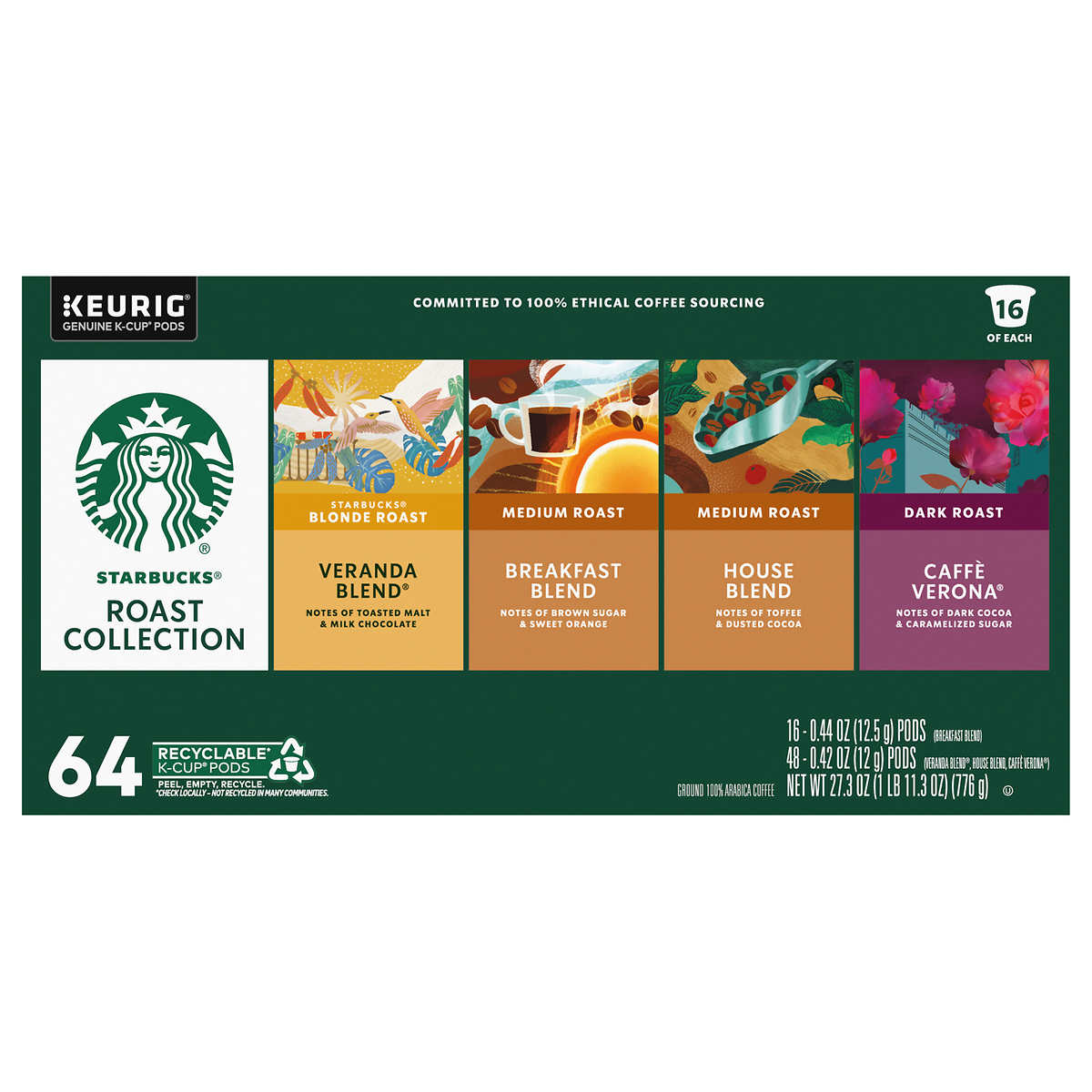 Starbucks Classic Roasts Variety Pack K-Cup Pod, 64-count