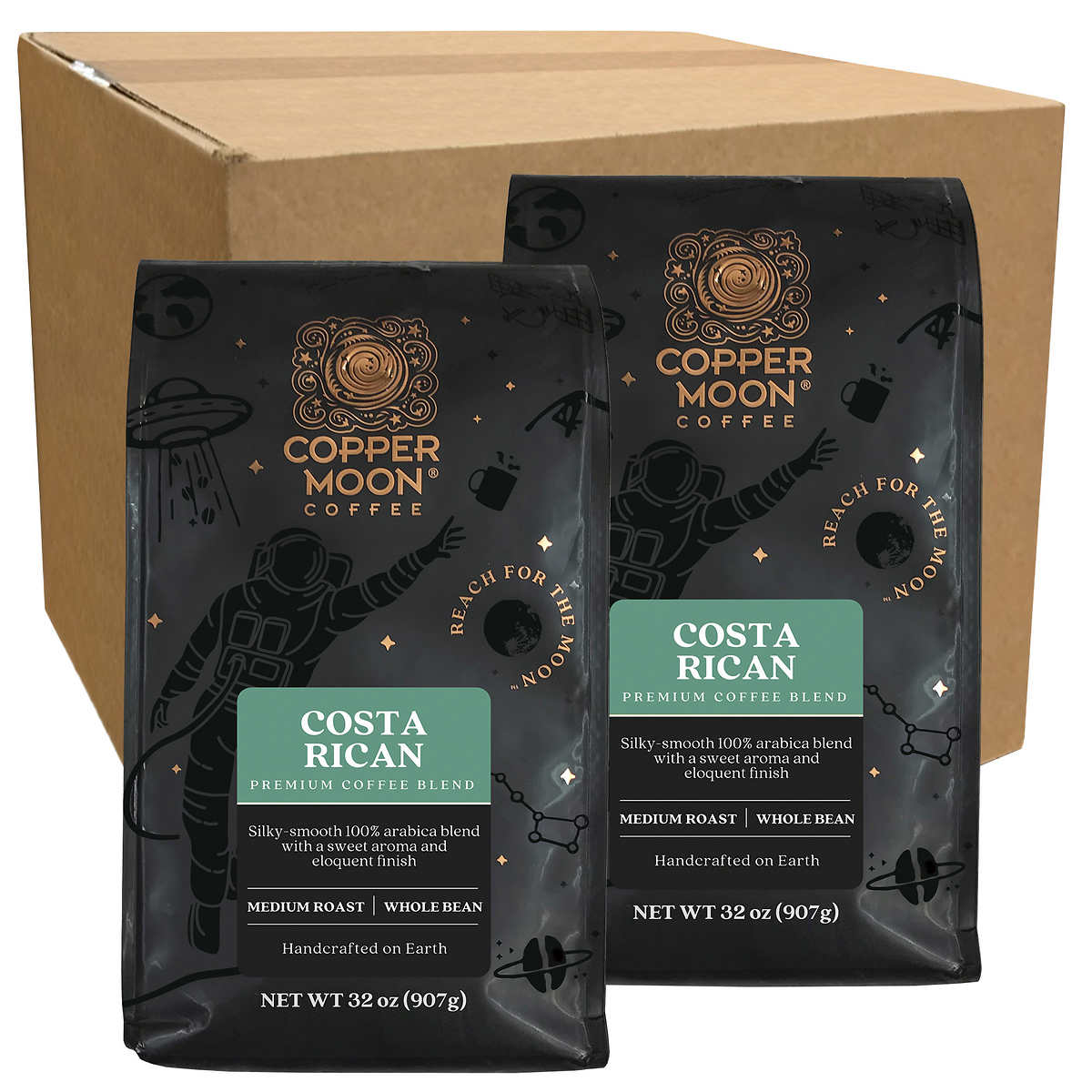 Copper Moon Costa Rica Blend, Medium Roast Whole Bean Coffee, 2 lb Bags, 2-Pack