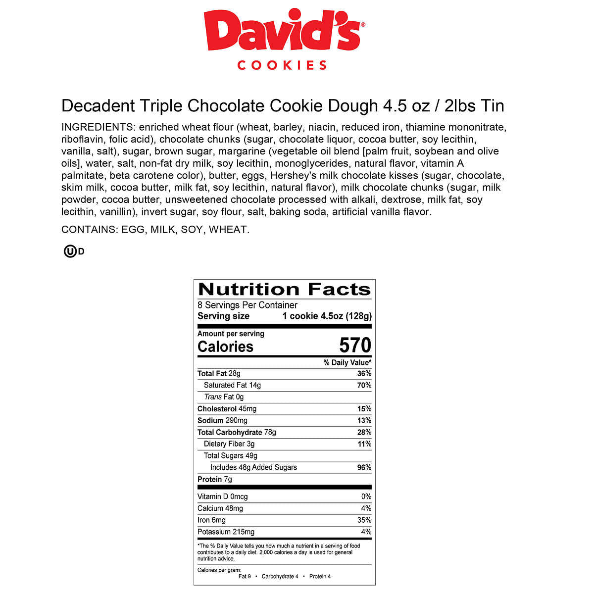 David’s Cookies Decadent Triple Chocolate made with mini Hershey’s Kisses and Reese’s Peanut Butter Cup Cookies Tin – 2 Count