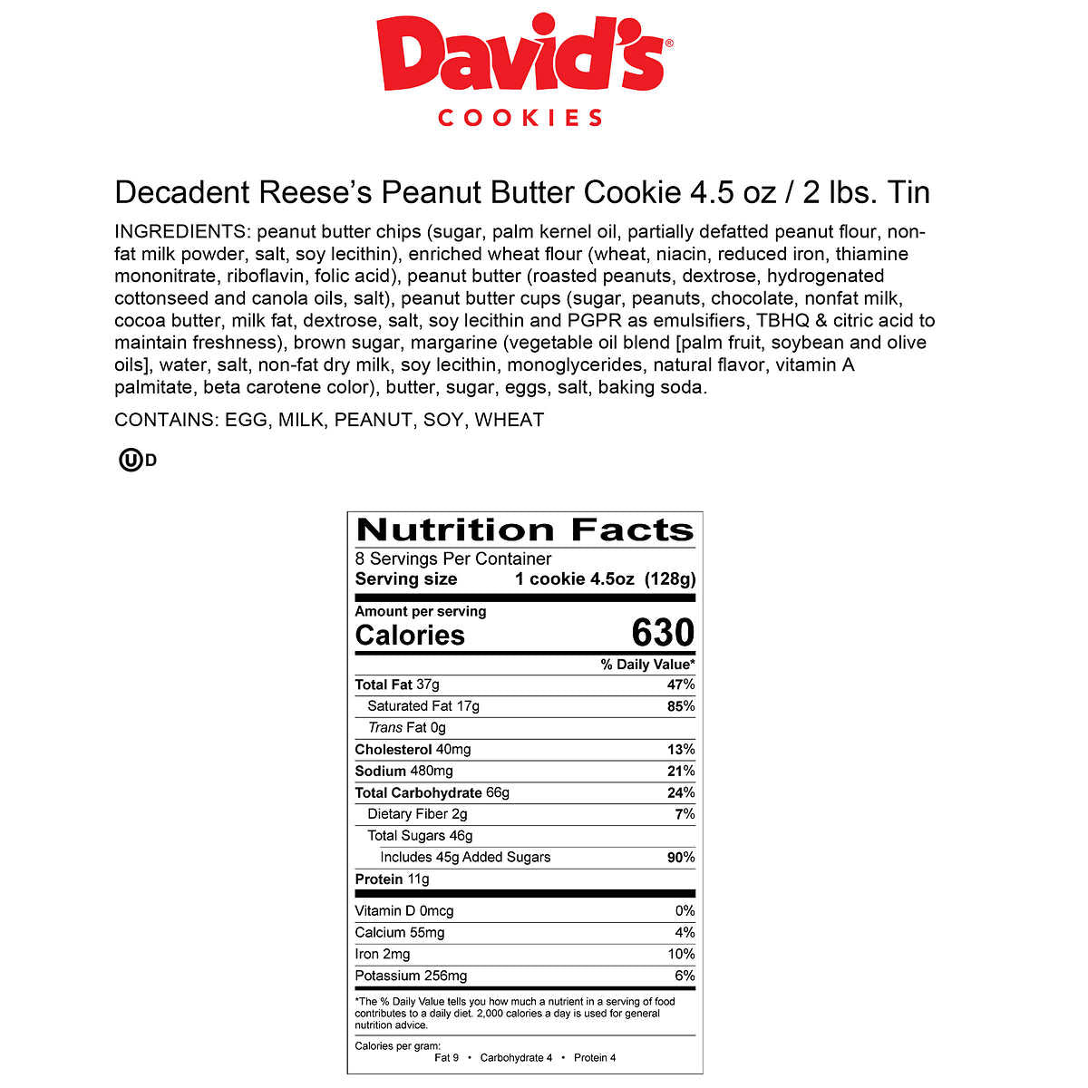 David’s Cookies Decadent Triple Chocolate made with mini Hershey’s Kisses and Reese’s Peanut Butter Cup Cookies Tin – 2 Count