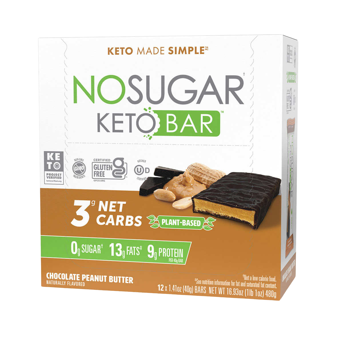 No Sugar Keto Bar (12 count) 2-pack Chocolate Peanut Butter