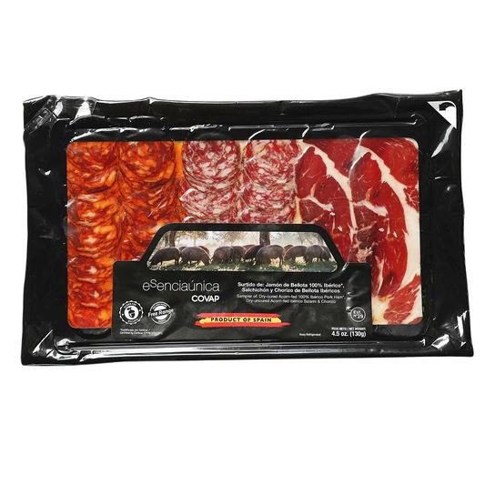 Sampler: Dry-Cured Acorn-Fed 100% Iberico Pork Ham and Salami and Chorizo, 4.5 oz, 3-pack