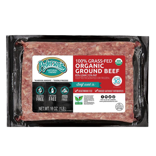 Pederson Natural Farms 100% Grass Fed Organic Ground Beef (12/1 Lb. Per Pack), 12 Total Packs, 12 Lbs. Total